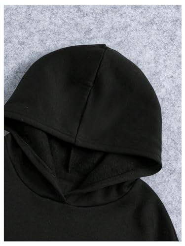 Floerns Moletom com capuz feminino com estampa gráfica de manga comprida e ombro caído, Preto, 13 An