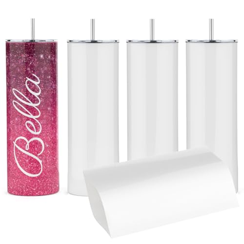 Image of 20 Oz Sublimation Skinny Tumbler Set, Stainless Steel Straight Skinny Travel Tumbler Bulk With Sublimation Shrink Wrap Films, Birthday Diy Gift For Women Friends Sisters, 4 Pack (20OZ, 4, Count)