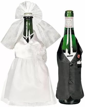 Wedding Dress Wine Bottle Covers, Bride and Groom Wine Outfits image 2