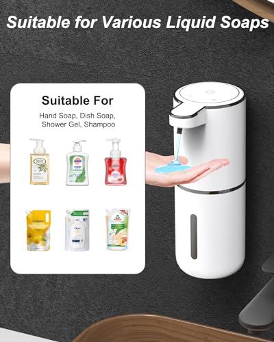 Seifenspender Automatisch, Dalugo USB C Wiederaufladbar Elektrischer Seifenspender mit Sensor, 4 Stufen Verstellbar Spülmittelspender Wandbefestigung für Küche Badezimmer 5