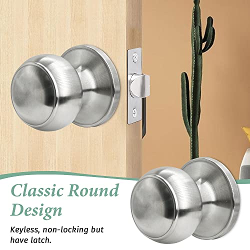 Suntai Passage Door Knob For Hall/Closet, Stainless Steel Interior Keyless Non Locking Round Door Handle, Satin Nickel, 5Pack #TOP1