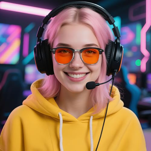 Image of FEISEDY Orange Blue Light Blocking Glasses for Woman Men Amber Lenses Computer Gaming Glasses for Better Sleep