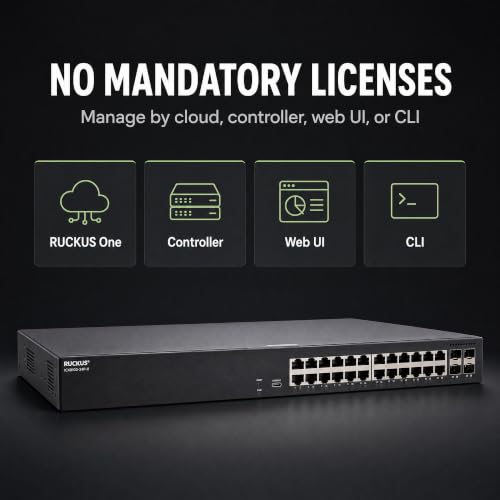 Image of Ruckus ICX8100-24P-X Managed Switch, 24x Gigabit PoE+, 4x 10GbE SFP+ Uplinks, 370W PoE Budget - Enterprise Layer 2 Access Switch, No Licensing Required