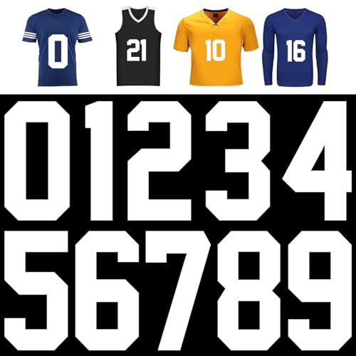 10 Pieces Heat Transfer Numbers, T Shirt Jersey Numbers, 0 to 9 Jersey Numbers for Team Uniform Sports T Shirt Basketball Baseball Football T-Shirts(White)