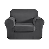 CHUN YI Stretch Chair Sofa Slipcover 2-Piece Couch Cover Furniture Protector, 1 Seater Coat Soft with Elastic Bottom, Checks Spandex Jacquard Fabric (Small, Light Gray)