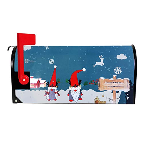 Searching Roads Magnetic Mailbox Cover Winter,Gnomes Elk Snowflake Merry Christmas Post Box Cover Wrap Decoration Us Standard Size 20.5\'\' x 17.3\'\'
