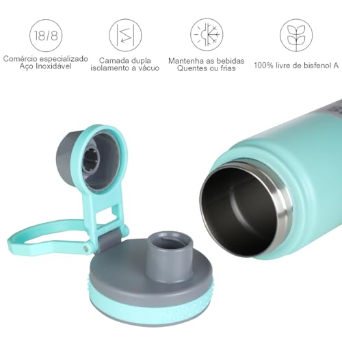 Garrafa de Água Térmica em Aço Inoxidável 750ml com Sistema Antivazamento e Alça em Inox (Verde)