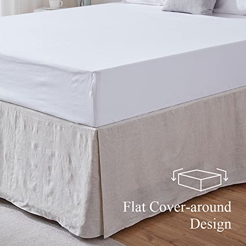 Simple&Opulence 100% Belgian Linen Bed Skirt With Classic 14 Inch Tailored Drop Dust Ruffle, Easy Fit Breathable Premium Natural Flax- Basic Linen, Queen #TOP1