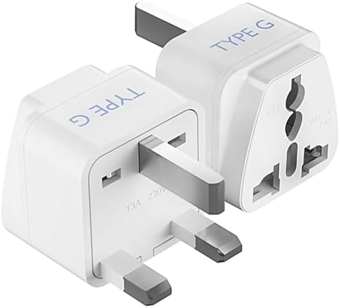 Ceptics Type G UK Adapter for Indian Pins, India to Hong Kong, UAE, Dubai Travel - Perfect for Laptop, Camera, Charger - CE - RoHS - 2 Pack -White - 5 Years Warranty