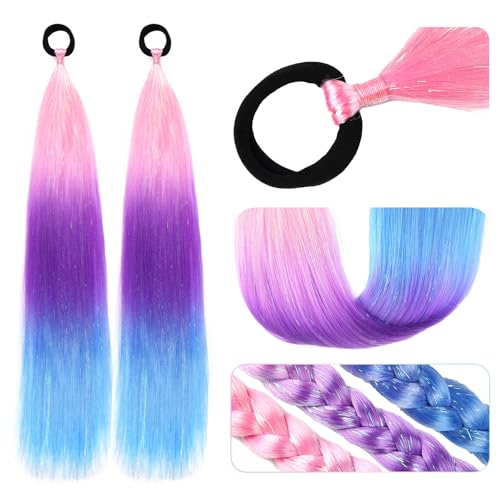 Colored Hair Ponytail Extensions with Tinsel 2 Packs 25 Inch Crazy Hair Day