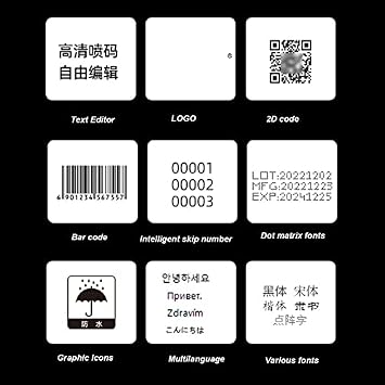 Fockety 100 Languages Handheld Printer Inkjet Coder, 1200mAh Inkjet Printer with LED , Printer Barcode Printer Hand Printer for Logo Production Date Label, DIY (US