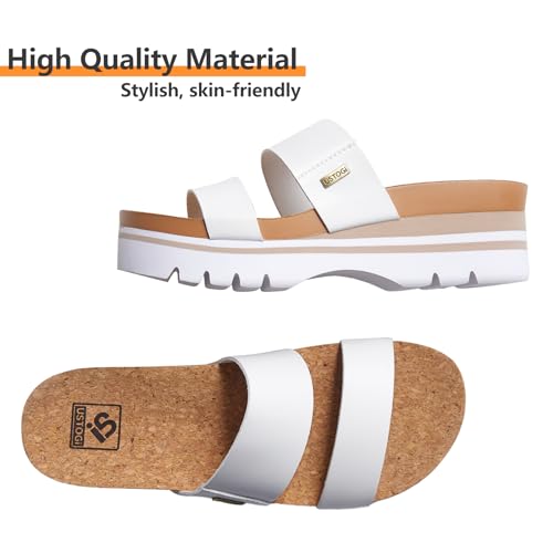 Image of Women's Higher Platform Sandals Arch Support Beach Slides for Woman Orthotic Summer Causal Cork Footbed Slip on Cushion Cute 2 Strap Flatform 2.2IN sandalias de mujer