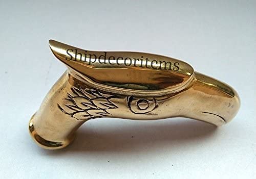 Vintage Cane Walking Stick Handle Eagle Head Cast Brass W/Outside Connector Rod #TOP3