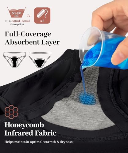 CARER Period Underwear for Women, Mid-Waist Leakproof Cotton Briefs, Reusable Menstrual Panties for Active Daily Incontinence Underwear with Absorbent Inner Layer, 3-Pack(Black*2,Purple),3XL — view 4