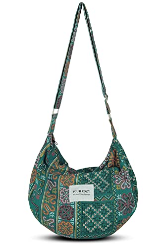 YOUR COZY Grand sac à bandoulière pour femme - Sac à main à fermeture éclair sur le dessus - Sac à bandoulière fait à la main, Tribe_Seagreen, Taille unique YOUR COZY Grand sac à bandoulière pour femme - Sac à main à fermeture éclair sur le dessus - Sac à bandoulière fait à la main, Tribe_Seagreen, Taille unique