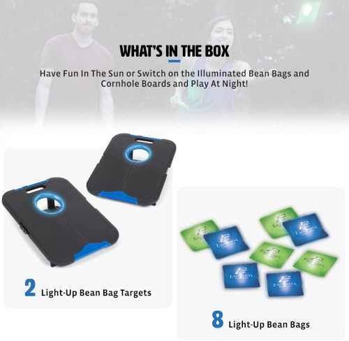 EastPoint Light-Up Cornhole Board Set - 24 x 18 in, 8 Cornhole Bags - Built-in LED Lights for Outdoor Games - Foldable with Carry Handles for Backyard Games - Integrated Return for Bean Bag Toss - 1