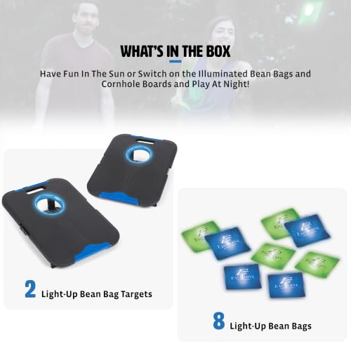 EastPoint Light-Up Cornhole Board Set - 24 x 18 in, 8 Cornhole Bags - Built-in LED Lights for Outdoor Games - Foldable with Carry Handles for Backyard Games - Integrated Return for Bean Bag Toss