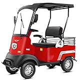 4 Wheel Seniors Adult Travel Mobility Scooter,2 Seater Electric Golf Cart, 800W All Terrain Leisure Electric Scooter Foldable Compact Cruiser Extra Large Portable Capacity Storage Trunk(Red,800W Lead-