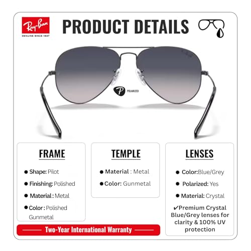 Image of Ray-Ban RB3025 CLASSIC AVIATOR POLARIZED Sunglasses for Men & Women with Official Eyewear Kit