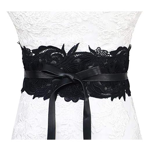 Lovful Womens Faux Leather Lace Wrap Around Obi Belt Waist Boho Band Wide Belts,Black