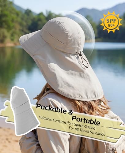 Image of Home Prefer UPF 80+ Sun Hat for Men Women Wide Brim Sun Hat with Neck Flap Summer Beach UV Protection Gardening Fishing Hat