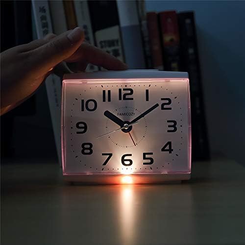 FAMICOZY Analogue Alarm Clock for Elderly,Quiet Non Ticking with Snooze and Backlight,Crescendo Loud Alarm,Big Numbers for Easy Reading,Battery Operated,White
