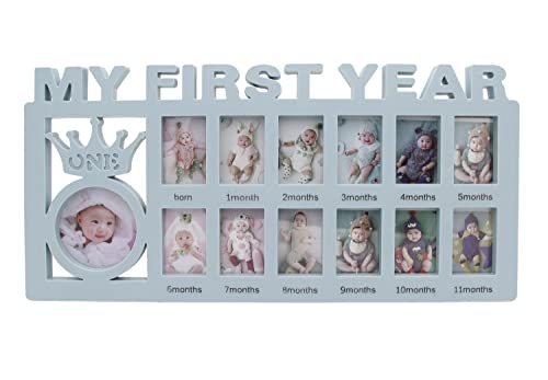 Mickyu My First Year Newborn Keepsake Frame 12 Months Milestone Photo Frames Mothers Day Accessory Baby Shower Gifts Nursery Décor (Blue) #TOP1