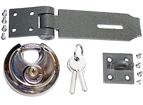 Heavy Duty Security Set Hasp and Staple 70mm Disc Round Padlock 2 Keys