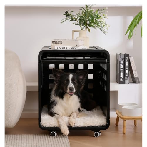 Acrylic Transparent Dog Box, Durable Dog Bed with Movable Panel and Modular Design - Safe, Fashionable and Convenient (Black, Semi-Transparent(26.2" L x 20" W x 23.4" H)) Black Semi-transpar