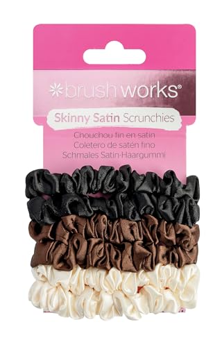 Brushworks Skinny Satin Scrunchies - 6 Pack