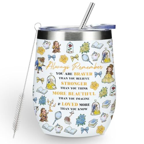 Magical Cute Wine Tumbler, Inspired Character Christmas Birthday Gifts for Women Coworker Magic Inspirational Encouragement Gifts Coffee Cup Insulated Stainless Steel 12oz Wine Glass with Lid, Straw