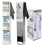 White Swivel Storage Tower Cabinet Organizer with Mirror for Linens and Bath Essentials - Perfect...