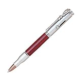 Brass/Rosewood Bullet Shaped Ballpoint Pen with Rifle Design Clip, Satin Chrome