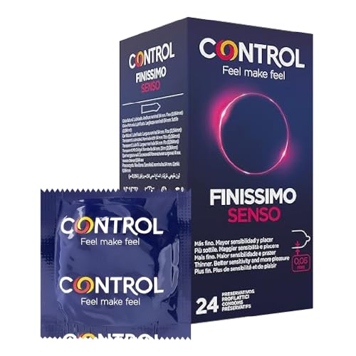 Control Preservativos Finissimo Senso. Caja Pack Ahorro 24 Condones Más Fino, Mayor Sensibilidad, Lubricados, Sexo Seguro. Disfruta de unos Preservativos con Ajuste Perfecto para una Relación Segura.