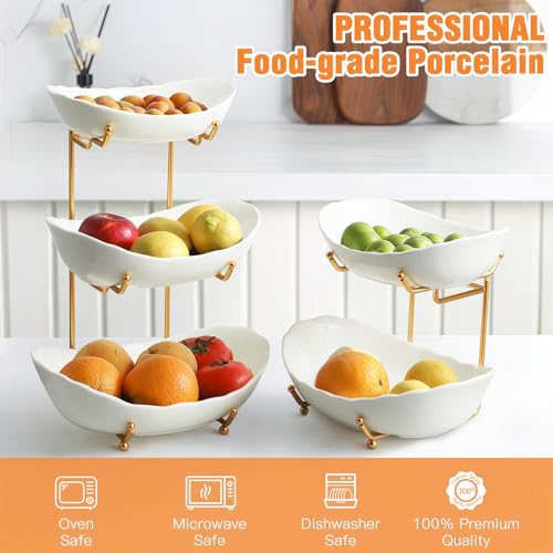 HOMKULA 2 Tier Fruit Bowl, Ceramic Fruit Basket for Kitchen Counter — view 2