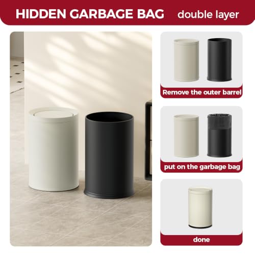 LEASYLIFE 9L/2.4Gal Small Bathroom Trash Can with Lid,Cream White by LEASYLIFE - Used condition - Image 7