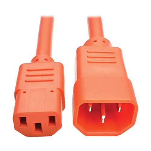 Tripp Lite Standard Computer Power Extension Cord, 10A, 18 AWG (IEC-320-C14 to IEC-320-C13), Orange, 3 ft. (P004-003-AOR)