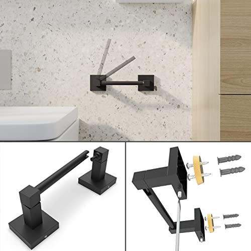 Ruacq 4 Pieces Bathroom Hardware Set Matte Black Square Stainless Steel and Zinc Alloy Modern Wall Mounted,18-Inch Towel Bar,Toilet Paper Holder,Towel Ring,Robe Hook,Bathroom Accessories Kit - Image 3