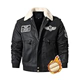 Manteau en cuir pour homme PU avec broderie et col en fourrure Veste en cuir doublée, chaude et décontractée, veste de pilote pour homme pour l'automne et l'hiver (couleur 2,5XL), Couleur 2, 5XL