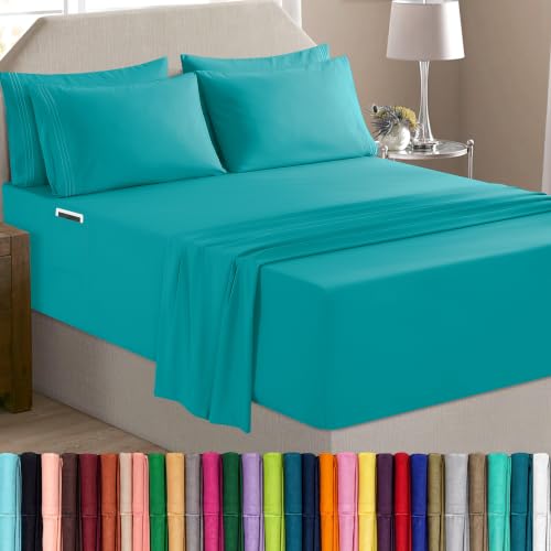 Elegant Comfort Luxury Soft 6-Piece 1500 Premium Hotel Quality Bed Sheet Set with Extra Deep Pockets 18-24 Inch, Wrinkle Free, Storage Pockets, Extra Deep Pocket 6PC Sheets, Queen, Teal