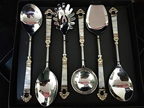 Image of MFU-Made for You Designer Stainless Steel Serving Spoon Set of 6 Piece with Silver Finished, Serving Utensils Set Easy to Clean & Dishwasher Safe, Smooth & Comfortable (Color- Silver)