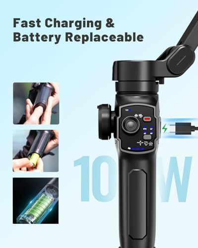 Comitok L9, Gimbal Stabilizer for Smartphone, Built-in Extension Rod & Tripod, Gimbled iPhone Holder Stabilizer, Portable and Foldable, Face/Object Tracking Gimbal for Android and iPhone 15 Pro Max - Thumbnail 5