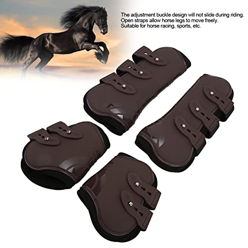 Horse Boots for Front and Hind Legs, 4Pcs PU Horses Tendon Fetlock Brace Guard Boots, Protective Horse Leg Wraps for Riding, Shock Absorbing, Jumping, Horse Gears(M)