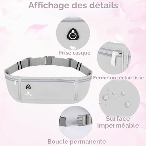 QZLSAYSL Ceinture Running，Banane Homme，Sac Banane de Sport étanche-Gris – vue 3