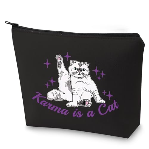 Album Inspired Gift Cat Lover Makeup Bag Singer Merchandise Gift Singer Inspired Cosmetic Bag for Fans (Karma Cat-BK)