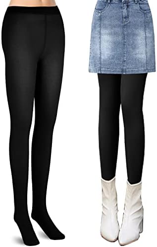 WLLHYF Fleece Lined TightsWomen Leggings Thermal Pantyhose Warm Winter Tights High Waist Opaque Thermal Tights Soft FleeceSkin Color,Black