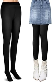 WLLHYF Fleece Lined TightsWomen Leggings Thermal Pantyhose Warm Winter Tights High Waist Opaque Thermal Tights Soft FleeceSkin Color,Black
