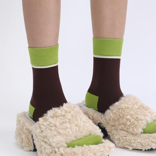 4 Pairs Fashion Colorful Combed Cotton Thin Ankle Crew Socks for Women, Striped Casual Soft Cute Vintage Colorblock Sock3