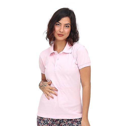 Camisa Camiseta Polo Feminina Lisa Piquet Sem Bolso Macia (M, Rosa)