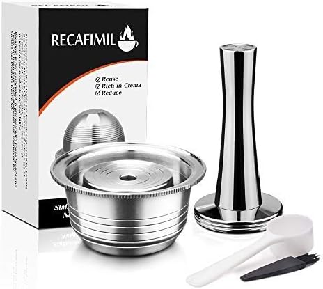 i Cafilas Reusable Nepresso Vertuo Capsules Stainless Steel Refillable Coffee Pods for Nepresso Vertuo Vertuoplus Coffee Machines with 1 Spoon 1 Brush (Capsule + Coffee Tamper)